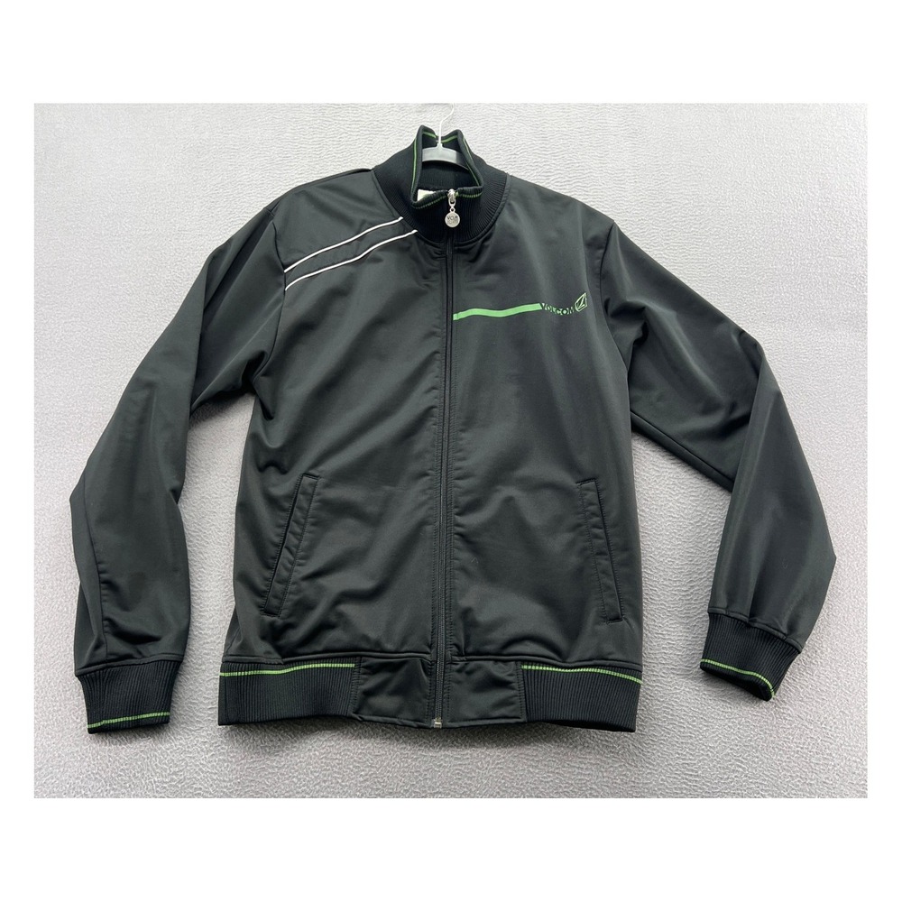 VTG Volcom Mens Track Jacket Black Lime Green Full Zip Graphic Skate XL